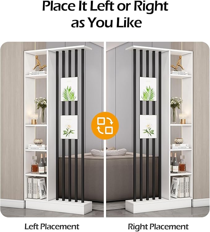 Wall Room Divider, Storage Cabinet Storage Display with Shelves, Modern Freestanding Wood Room Divider Screen, Wall Privacy Screens for Home Decorative (White+Black,31.5" L x 9.5" W x 79.5" H)