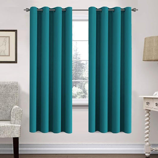 H.VERSAILTEX Solid Turquoise Blue Thermal Insulated Blackout Curtains Nickel Grommet Panels Room Darkening Window Drapes for Bedroom/Living Room 52 x 72 Inch (Set of 2)