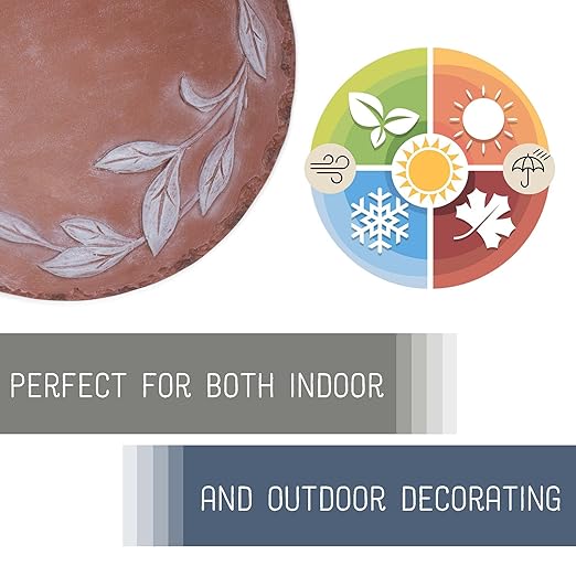 NAT & Jules Floral Laurel Wreath Leaves Pattern Dimensional Indoor Outdoor 12 inch Round Cast Resin Decorative Garden Stepping Stone, Patio, Walkway Sculpture Yard Art, White