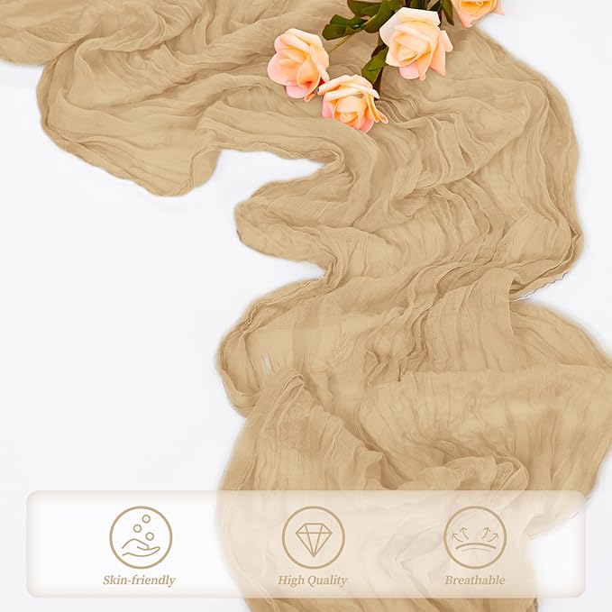 Sand 12 Pack 10FT Cheesecloth Table Runner 20 x 120 Inch Long Rustic Gauze Cheese Cloth Table Runner for Wedding Bridal Baby Shower Table Decorations Boho Fabric Sheer Birthday Party Table Decor