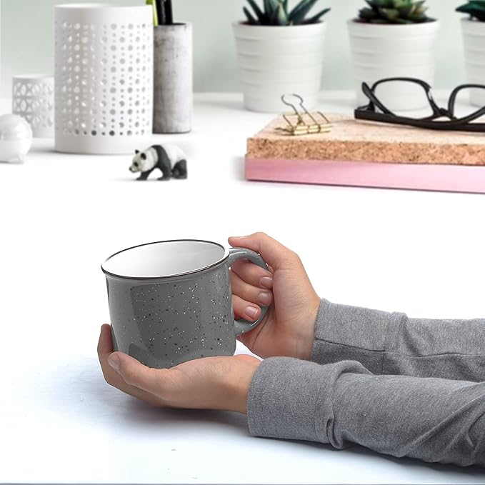DISCOUNT PROMOS Ceramic Campfire Coffee Mugs 13 oz. Set of 10, Bulk Pack - Perfect for Tea, Espresso, Cappuccino, Hot Cocoa - Grey