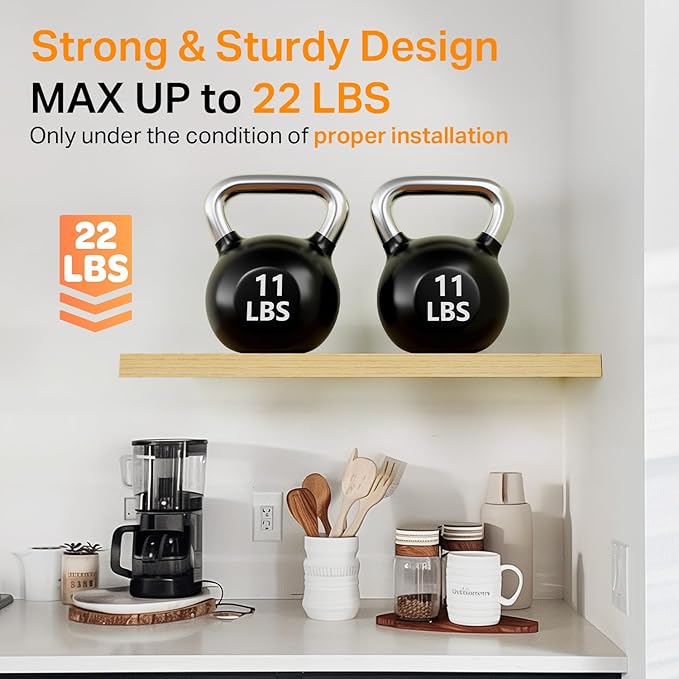 BAYKA Floating Shelves for Wall, 22.5 inches Wall Mounted Rustic Wood Shelves for Bathroom, Bedroom, Living Room, Floating Shelves for Books/Storage/Decor (Oak-Toned,Set of 3)