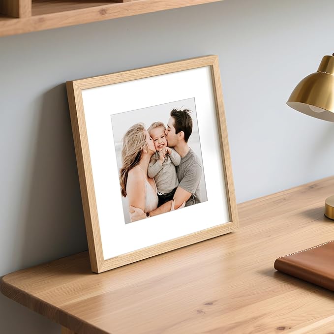 upsimples 12x12 Frame, Natural Solid Wooden Picture Frames, Display 8x8 with Mat or 12 x 12 Without Mat, Wall or Tabletop, 1 Pack, Natural