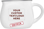 Custom Glazed Campfire Coffee Mugs 12 oz. Set of 100, Personalized Bulk Pack - Perfect for Coffee, Tea, Espresso, Hot Cocoa, Other Beverages - White