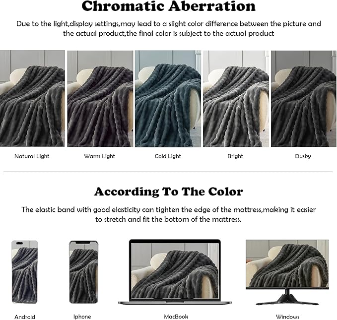 NEWCOSPLAY Faux Fur Twin Blanket Grey Bubble Blanket Thick Warm Soft for Couch Sofa Bed 550GSM (Grey, Twin(60"x80"))