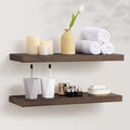 Axeman Floating Shelves for Wall, 24''W x 8'' D Rustic Solid Elm Wood Shelves for Storage, Wall Mounted Display Shelving with Invisible Heavy-Duty Metal Bracket (Walnut, 2PCs)
