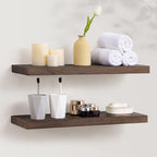 Axeman Floating Shelves for Wall, 24''W x 8'' D Rustic Solid Elm Wood Shelves for Storage, Wall Mounted Display Shelving with Invisible Heavy-Duty Metal Bracket (Walnut, 2PCs)