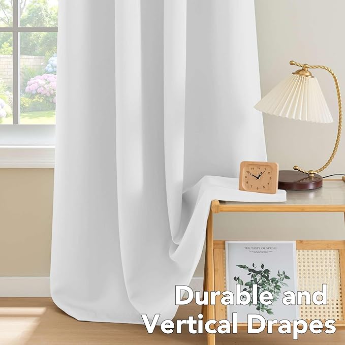 H.VERSAILTEX Thermal Insulated Room Darkening White Curtains for Bedroom/Living Room - Classic Grommet Top (2 Panels, White, 52 Inch by 45 Inch)
