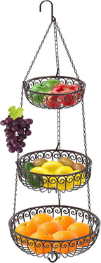 Simple Houseware 3-Tier Fruit Hanging Basket, Bronze