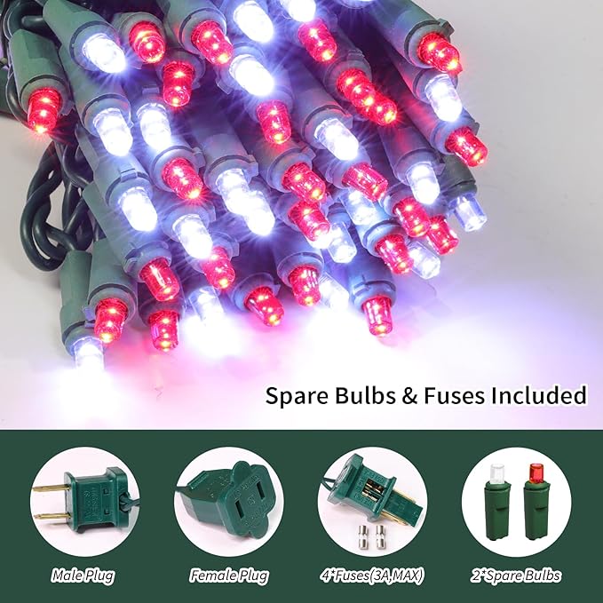 100 Count RED and White - String Lights - 21.6FT LED Christmas Lights, Mini led Lights for Indoor Outdoor Home Holiday Party Wedding Independence Day Decoration