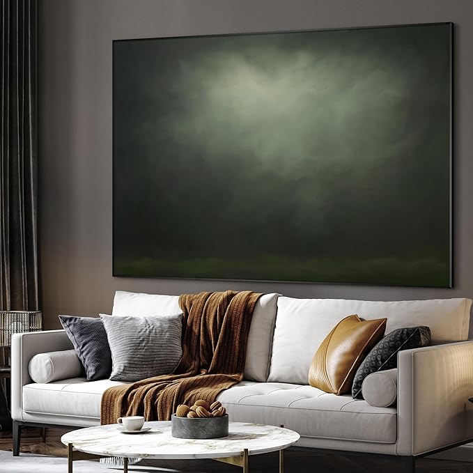 SIGNWIN 60"x72" Extra Large Framed Wall Art Moody Green Abstract Cloudscape, Minimalist Atmospheric Print for Home Living Room Bedroom Decor (Frame Assembly Required)