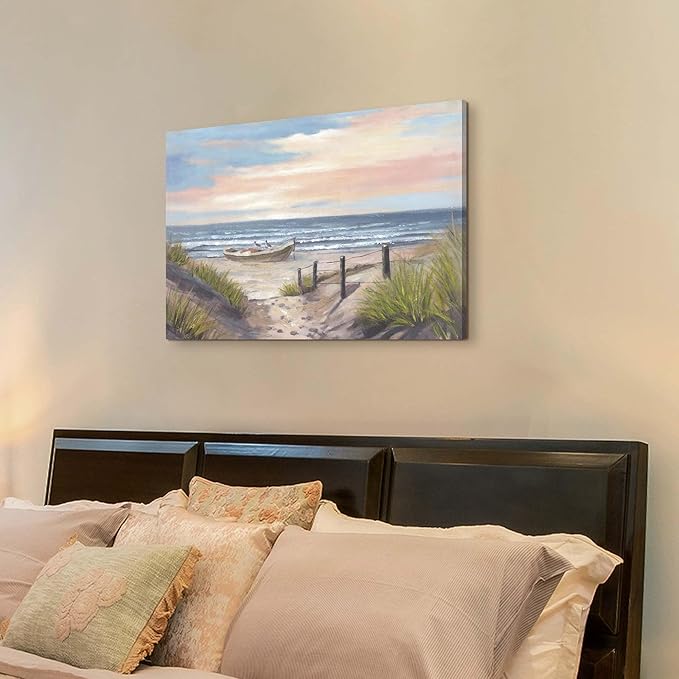 cozy country Ocean Wall Art 45"x30" - Coastal Pictures Beach Canvas Decor - Seashore Artwork Seascape Hand Painting for Living Room, Bedroom, Sea House
