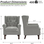 Accent Chair, Upholstered Armchair with Button Tufted High Back & Solid Wood Legs, Comfy Wingback Reading Single Sofa Chair for Small Spaces, Living Room, Bedroom (Light Grey, Set of 1)