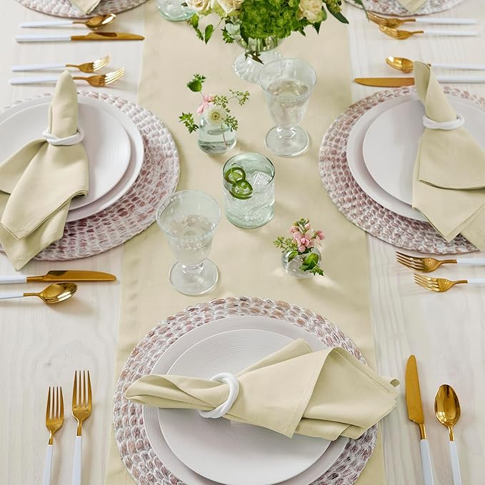 Solino Home Linen Table Runner 120 Inches Long - 100% Pure Linen Birch Table Runner 14 x 120 Inch for Fall, Autumn, Thanksgiving - Fete