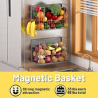 Magnetic Shelf for Fridge, Fruit Potato & Onion Storage Bins, Pantry Organizers & Storage, Large Container Magnetic Basket for Refrigerator, Kitchen Counter,Cabinet Magnetic Fridge Organizer Silver 1
