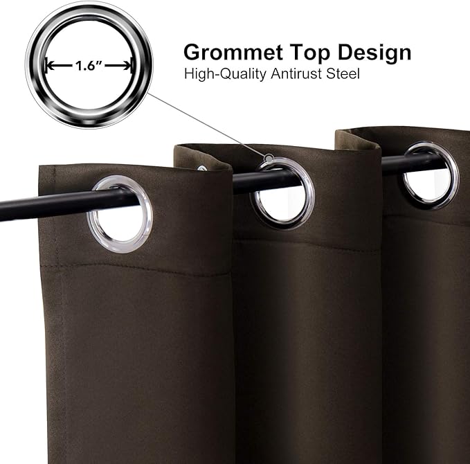 ChrisDowa Blackout Curtains 102 Inches Long 2 Panels Set for Living Room, Grommet Thermal Insulated Room Darkening Curtains for Bedroom (Brown, 52 x 102 Inch)