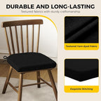 downluxe Indoor Chair Cushions for Dining Chairs, Soft and Comfortable Textured Foam Kitchen Chair Pads with Ties and Non-Slip Backing, 16" x 16" x 2", Black, 4 Pack