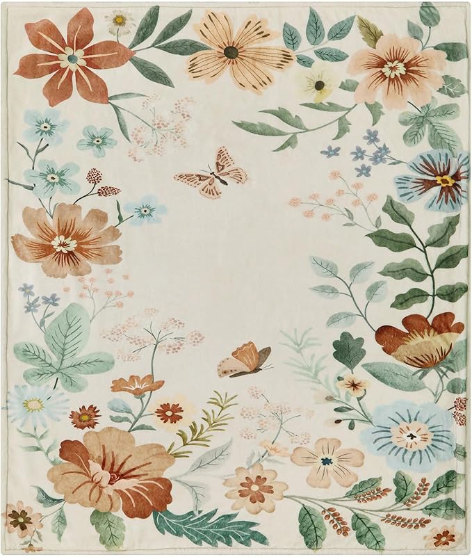 Lahome Floral Beige Soft Throw Blanket for Bed，Spring Botanical Aesthetic Blankets for Women Cute, Thick Warm Cozy Throws for Girls Sofa Chair Home Decor, Beige 50''x60''