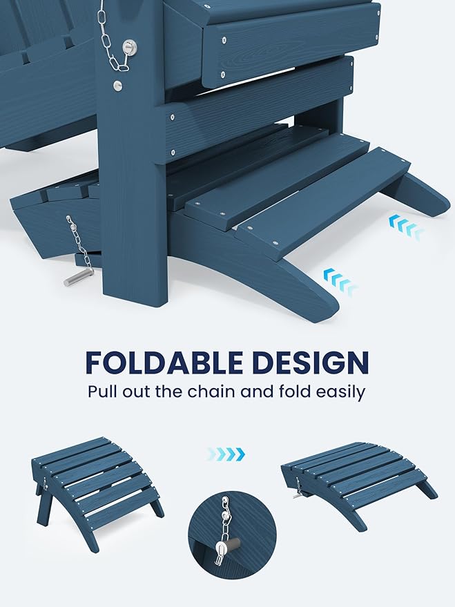 KINGYES Folding Adirondack Ottomans Set of 4 for Adirondack Chair, Navy