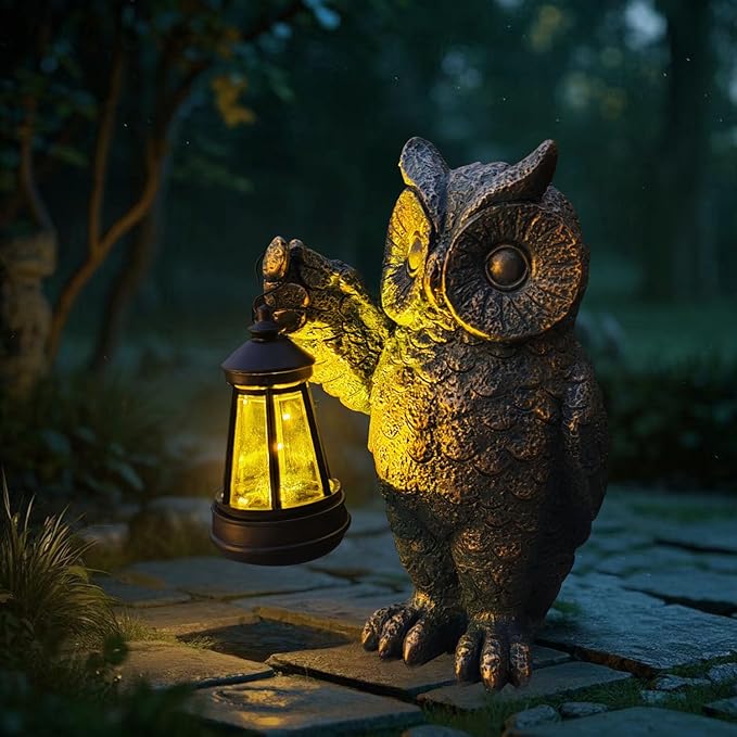 Garden Statues Outdoor, owl Figurines Decorated with Solar Lights, Unique Christmas Birthday Gifts for Moms, Grandmas, Women, Wives, Sisters