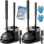 2Pack 2 in 1 Toilet Brush and Plunger Set, Extended Handle Plunger,Toilet Bowl Brush Plunger Set,Clean Gloves,Cleaning Tools,Cleaning Brush,Cleaning Supplies,Toilet Brush Plunger Combo,Black