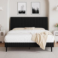 Queen Bed Frame, Velvet Upholstered Platform Bed with Vertical Channel Tufted Headboard, No Box Spring Required, Easy Assembly, Black