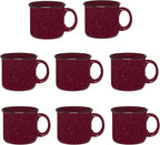Set of 8 Ceramic Campfire Mugs – 15 Oz, Maroon – Coffee & Tea Cups for Home, Work, Travel, Camping – Customizable, Great for DIY, Events, Companies