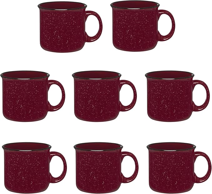 Set of 8 Ceramic Campfire Mugs – 15 Oz, Maroon – Coffee & Tea Cups for Home, Work, Travel, Camping – Customizable, Great for DIY, Events, Companies