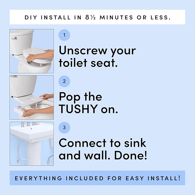 TUSHY Spa Self-Cleaning Warm Water Toilet Bidet Attachment. Adjustable Nozzle, Angle & Pressure Control. Easy DIY Home Install, Requires Sink Access for Optional Warm Water Control. (Biscuit/Platinum)