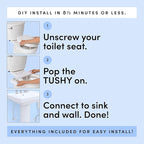 TUSHY Spa Warm Water Bidet Attachment for Toilet. Universal Fit, Easy Install (Requires Sink Access for Optional Temperature Control) Self Cleaning, Adjustable Pressure, Angle Control, Platinum Knob