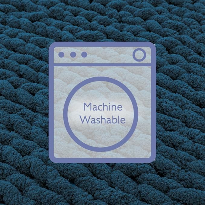 Bigacogo Chunky Knit Throw Blanket for Couch, 51x63 inches, 100% Hand Knitted with Thick Jumbo Chenille Yarn, Cozy Soft Large Rope Knot Cable Crochet Blankets for Sofa Bed Living Room, Deep Sea Blue