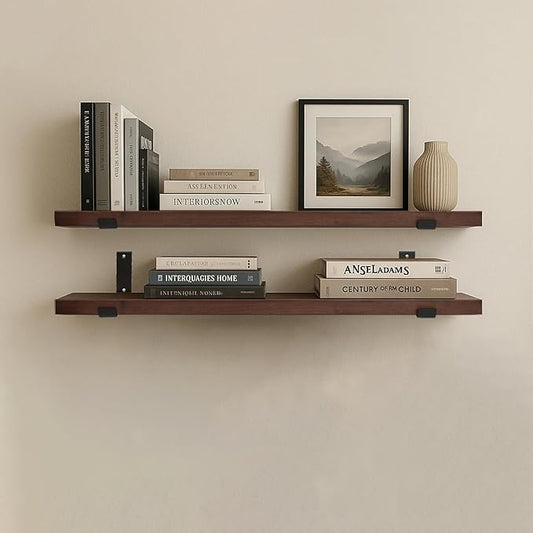 CONSDAN Floating Shelves for Wall Mounted Book Shelf Hanging Shelves Floating Bookshelf for Bedroom, Bathroom, Living Room, Kitchen USA Grown Solid Hardwood, Dark Maple 30x7.5x1.5 in (Set of 2)