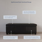 BELLEZE 47 Inch Storage Ottoman, Faux Leather Storage Bench Bedroom Bench with Safety Close Hinge, Ottoman with Storage for Living Room, Entryway, Hallway, Foot Rest, Support 300lbs - Black