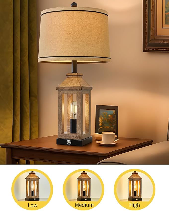23.75" Farmhouse Table Lamps USB A+C Charging Ports 3-Way Dimmable Touch Control Lamp Nightlight Vintage Modern Lamp for Living Room Bedroom with 2 Light Sources