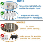 17.5" Magnetic Knife Holder for Wall with Hooks - No Drill Adhesive Mount - 304 Stainless Steel Knife Magnetic Strip