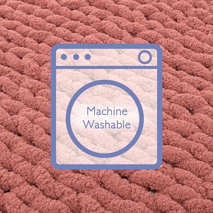 Bigacogo Chunky Knit Throw Blanket for Couch, 40x80 inches, 100% Hand Knitted with Thick Jumbo Chenille Yarn, Cozy Soft Large Rope Knot Cable Crochet Blankets for Sofa Bed Living Room, Antique Red