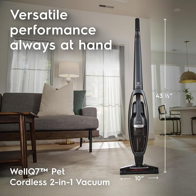 Electrolux WellQ7 Pet Cordless 2-in-1 Vacuum Cleaner with Motorized PetPro+ Nozzle for Easy Pet Hair Removal, 50-Minute Run Time, 2 Power Modes, Shale Gray
