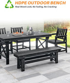HDPE Outdoor Bench, 55" Patio Bench Outdoor Furniture, Poly Lumber Adirondack Benches, Fade-Resistant HDPE Garden Backless Benches for Park, Poolside, Garden, Porch, Obsidian