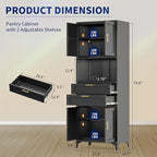 75” Tall Kitchen Pantry Storage Cabinet, Metal Storage Cabinet with 2 Drawers and Adjustable Shelves, Kitchen Pantry Cupboard, Freestanding Cupboard for Bathroom, Living Room(Black)