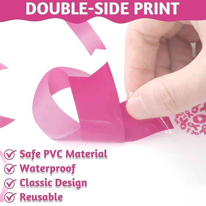 9 Sheets Breast Cancer Awareness Window Clings, 77 Kinds of Pink Window PVC Stickers for Pink Ribbon Decorations, Hope Fight Cancer Theme Windows Decals for Glass Home Decor Supplies