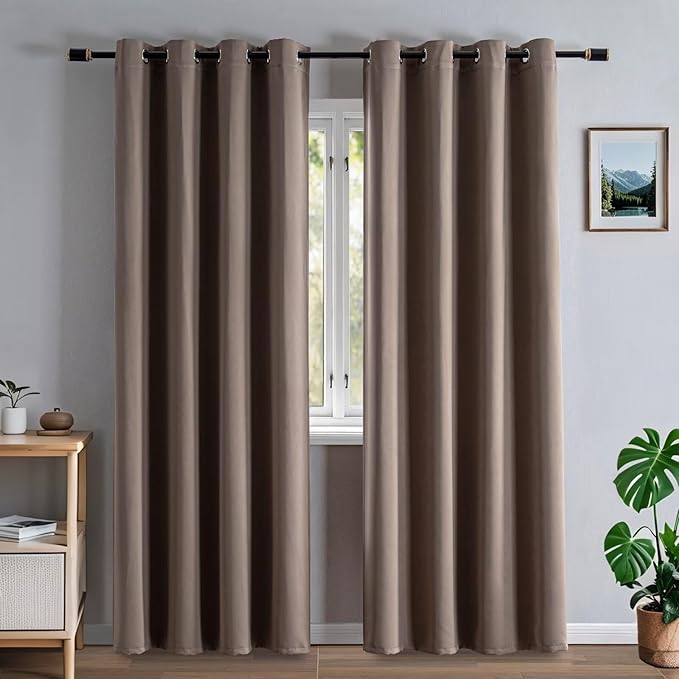 Blackout Curtains 84 Inch Length for Bedroom, Thermal Insulated Blackout Curtains 2 Panels Set, Solid Grommet Privacy Room Darkening Drapes for Living Room Windows(W52 x L84, Khaki)