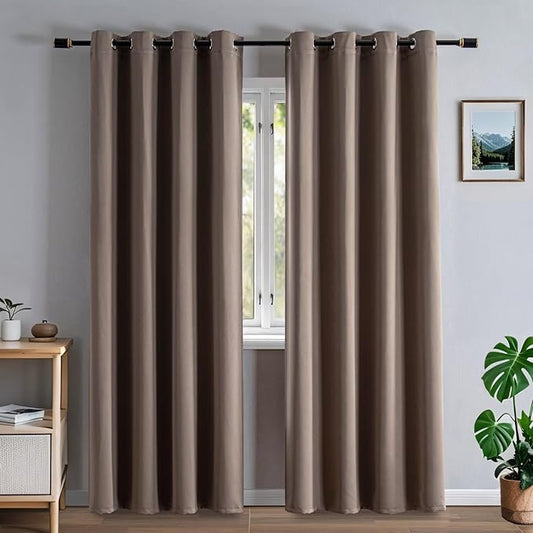Blackout Curtains 84 Inch Length for Bedroom, Thermal Insulated Blackout Curtains 2 Panels Set, Solid Grommet Privacy Room Darkening Drapes for Living Room Windows(W52 x L84, Khaki)