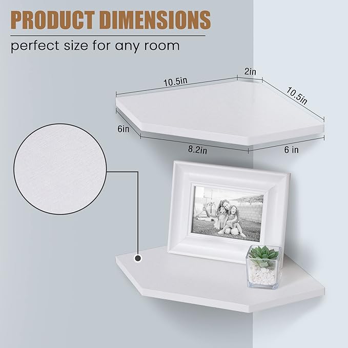 Corner Shelf Wall Mount, Floating Corner Shelves, Set of 4 Corner Wall Shelf Organizer, Rustic Wood Wall Storage Display Shelves for Living Room Bedroom Bathroom Kitchen, Rustic White