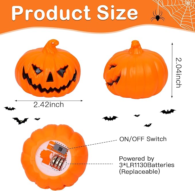 6 Pack Halloween Pumpkin Flameless Candles Battery Operated LED Tealight Candles for Home Room Decorations, Light Up Halloween Decorations Indoor for Table Party Office Fireplace