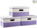 PRANDOM Collapsible Storage Bin with Lid [3-Pack] Fabric Foldable Storage Box Organizer Container Basket Cube with Cover for Home Bedroom Closet Office Nursery Purple&Cream(14.9x9.8x9.8)