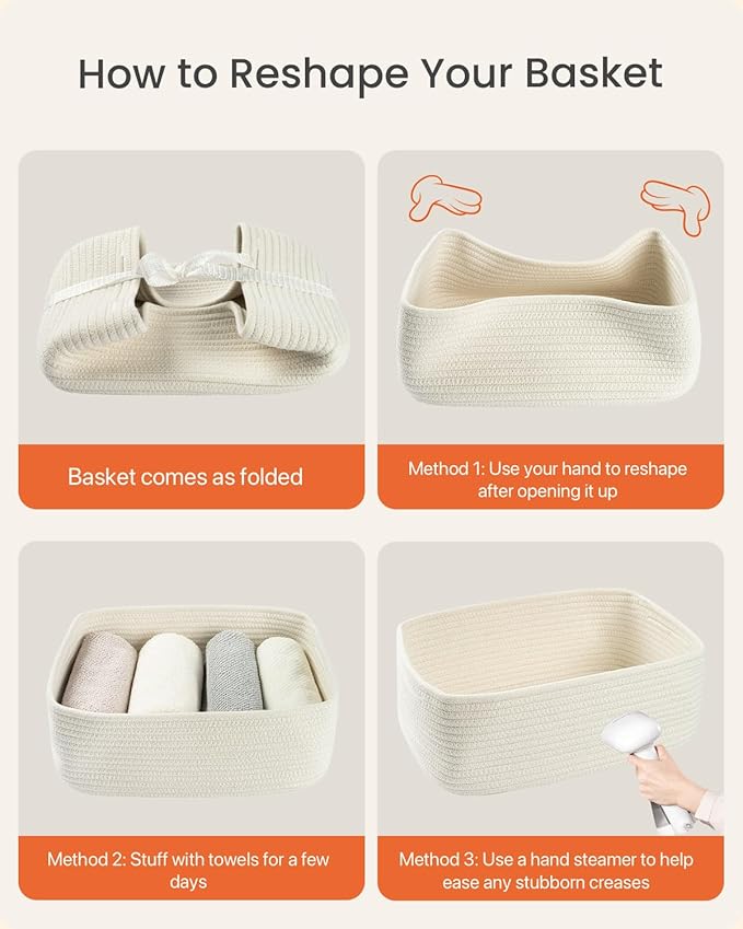 KALLAX Small Woven Basket, 13.5 x 9.5 x 5 Inches, Storage Basket for Organizing, Cute Small Rope Shelf Closet Cube Storage Bins Baskets for Shelves, Dog Toy Gift Baskets Empty, 3 Packs, Off White