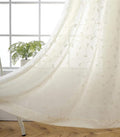 MIUCO Floral Embroidered Semi Sheer Curtains Faux Linen Grommet Curtain Panels for Living Room 52 x 95 Inch 1 Pair, Off White