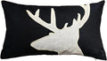Lumbar Pillow Covers 12x20 Inches Black Decorative Cotton Linen Deer HeadThrow Lumbar Waist Embroidered Cushions Covers for Couch Sofa Bedroom