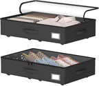 Underbed Storage With Wheels, No Assembly Required - 5.5 Inch Height Black Underbed Bins, Low Profile Rolling Shoe Storage Containers for Dorm