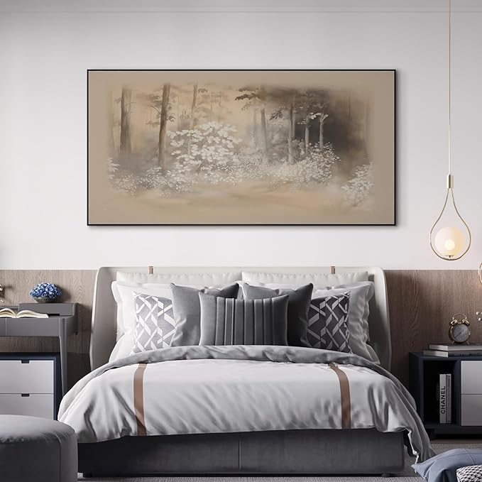 SIGNWIN 24"x46" Extra Large Framed Wall Art Misty Forest in Sepia Tones, Watercolor Woodland Landscape for Home Living Room Bedroom Decor (Frame Assembly Required)